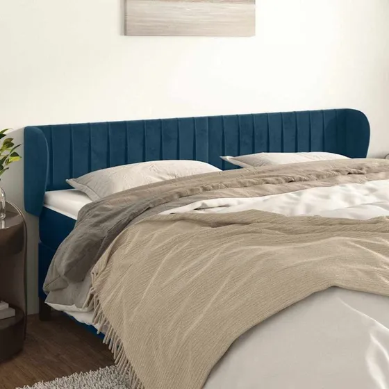 vidaXL Sengegavl med Kanter 163x23x78/88 cm, Mørkeblå Fløjl