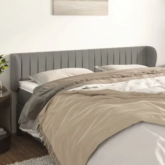 vidaXL Sengegavl med Kanter 183x23x78/88 cm, Lysegrå, Fløjl
