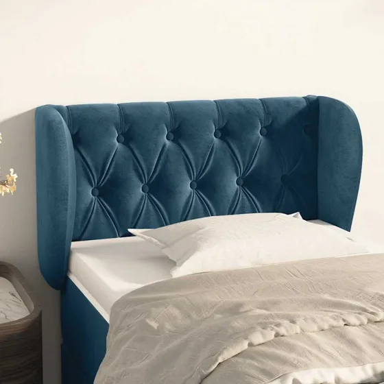 vidaXL Sengegavl med Kanter 83x23x78/88 cm, Mørkeblå Fløjl