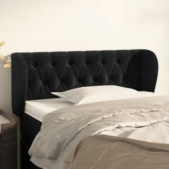 vidaXL Sengegavl med Kanter 93x23x78/88 cm, Sort, Fløjl