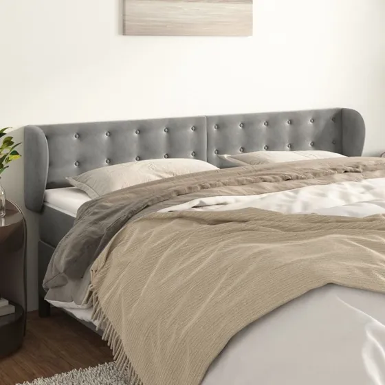 vidaXL Sengegavl med Kanter 163x23x78/88 cm, Lysegrå, Fløjl