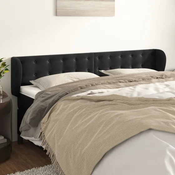 vidaXL Sengegavl med Kanter 183x23x78/88 cm, Sort, Fløjl