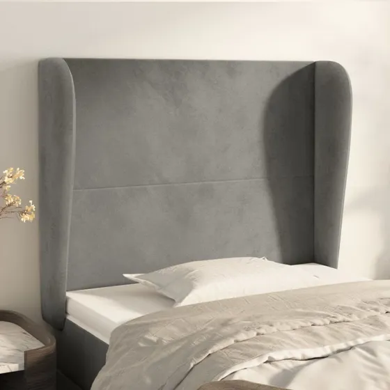 vidaXL Sengegavl med Kanter 93x23x118/128 cm Lysegrå Fløjl