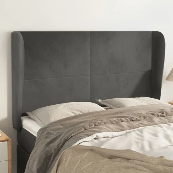 vidaXL Sengegavl med Kanter 147x23x118/128 cm, Mørkegrå