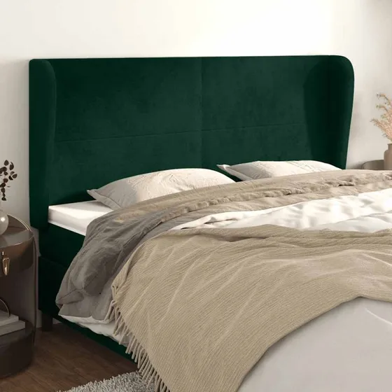 vidaXL Sengegavl med Kanter 163x23x118/128 cm, Mørkegrøn