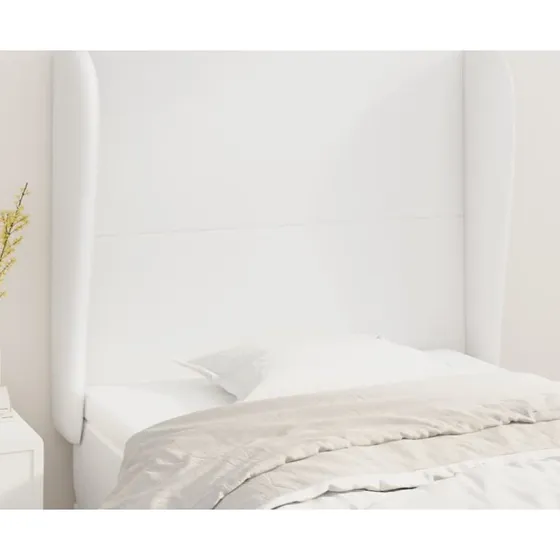 vidaXL Sengegavl med Kanter 83x23x118/128 cm Hvid Kunstlæder