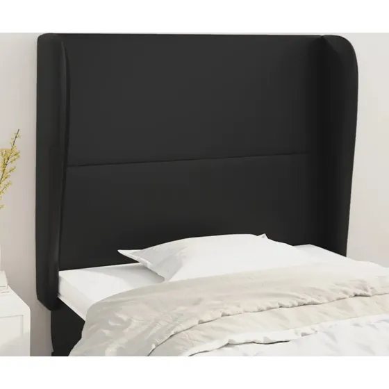 vidaXL Sengegavl med Kanter 103x23x118/128 cm, Sort Kunstlæder