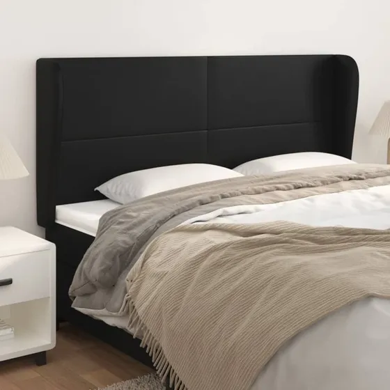 vidaXL Sengegavl med Kanter 163x23x118/128 cm Sort Kunstlæder
