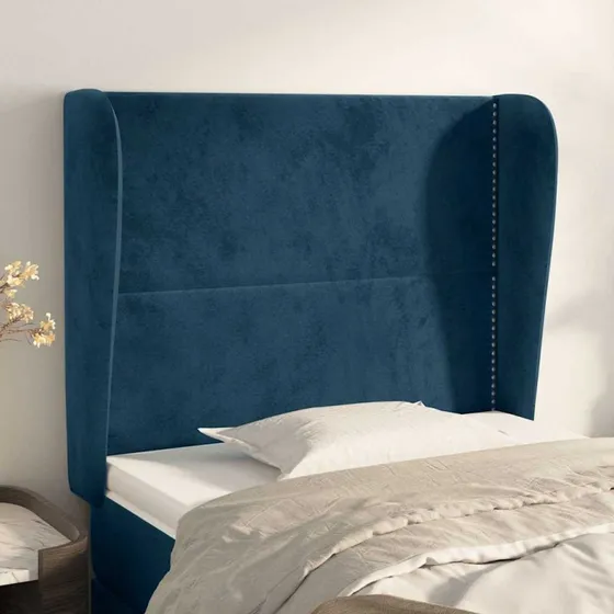vidaXL Sengegavl med Kanter 103x23x118/128 cm, Mørkeblå Fløjl