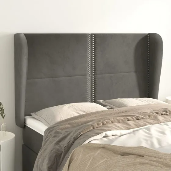 vidaXL Sengegavl med Kanter 147x23x118/128 cm, Mørkegrå