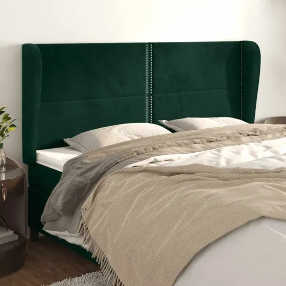 vidaXL Sengegavl med Kanter 203x23x118/128 cm, Mørkegrøn