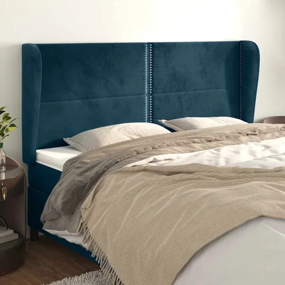 vidaXL Sengegavl med Kanter 203x23x118/128 cm Mørkeblå