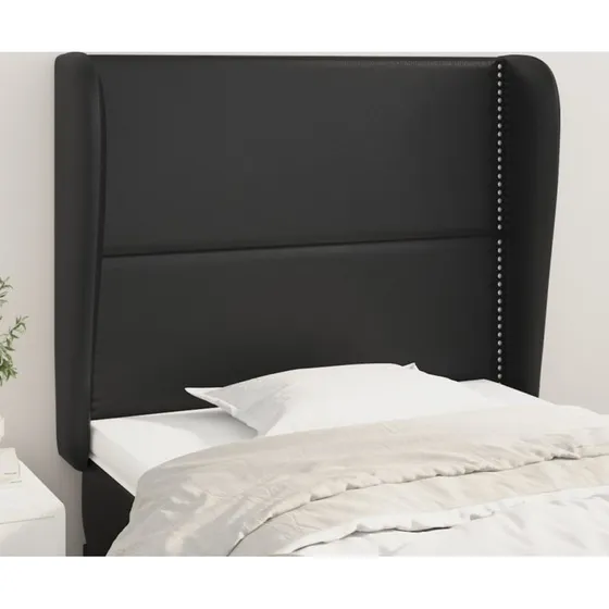 vidaXL Sengegavl med Kanter 93x23x118/128 cm Sort Kunstlæder