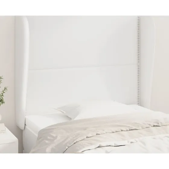 vidaXL Sengegavl med Kanter 103x23x118/128 cm Hvid Kunstlæder