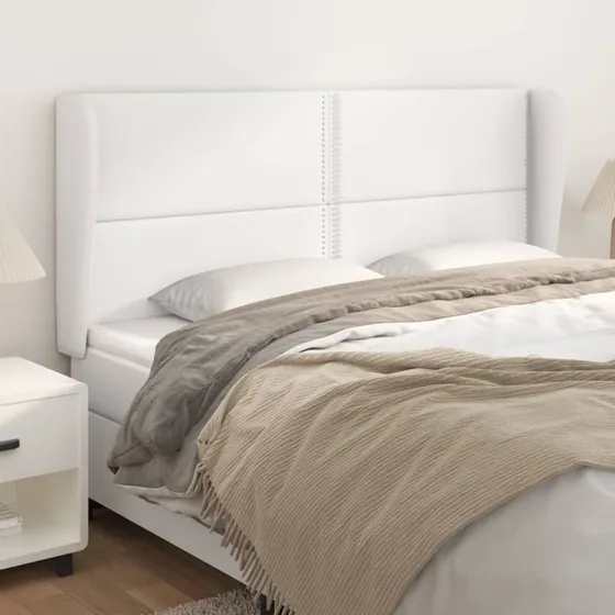vidaXL Sengegavl med Kanter 203x23x118/128 cm Hvid Kunstlæder