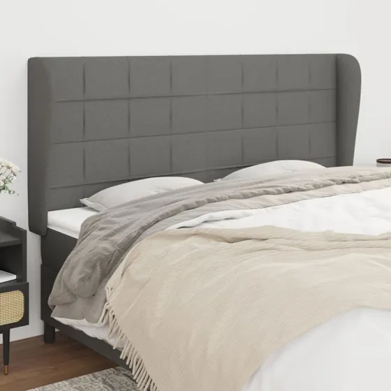 vidaXL Sengegavl med Kanter 163x23x118/128 cm Mørkegrå