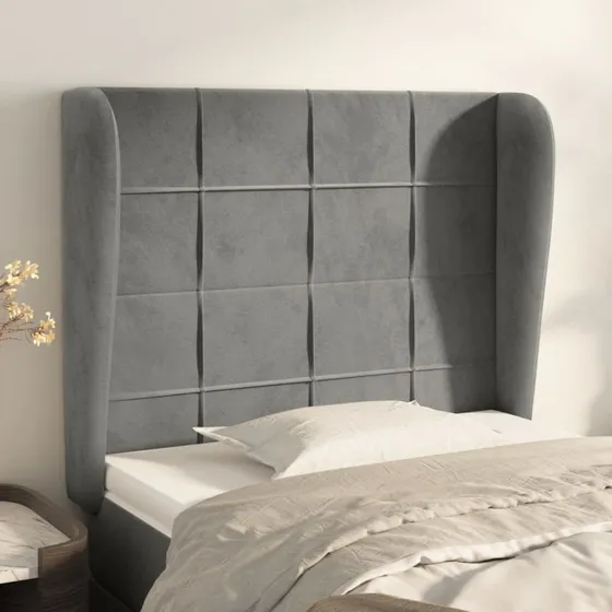 vidaXL Sengegavl med Kanter 93x23x118/128 cm Lysegrå Fløjl