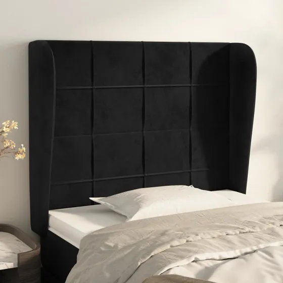 vidaXL Sengegavl med Kanter 93x23x118/128 cm, Fløjl, Sort