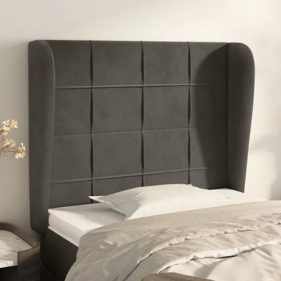 vidaXL Sengegavl med Kanter 93x23x118/128 cm, Mørkegrå, Fløjl