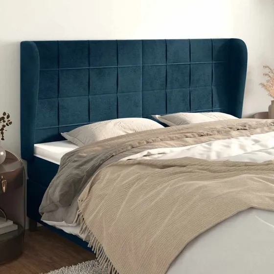 vidaXL Sengegavl med Kanter 183x23x118/128 cm Fløjl Mørkeblå