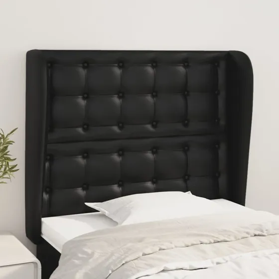 vidaXL Sengegavl med Kanter 83x23x118/128 cm Sort Kunstlæder