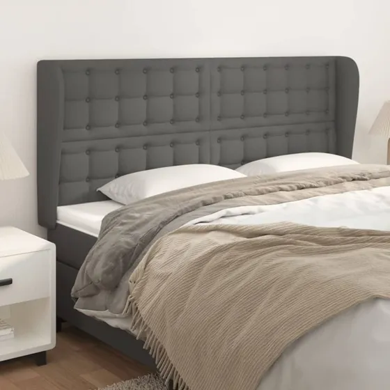 vidaXL Sengegavl med Kanter 183x23x118/128 cm Grå Kunstlæder