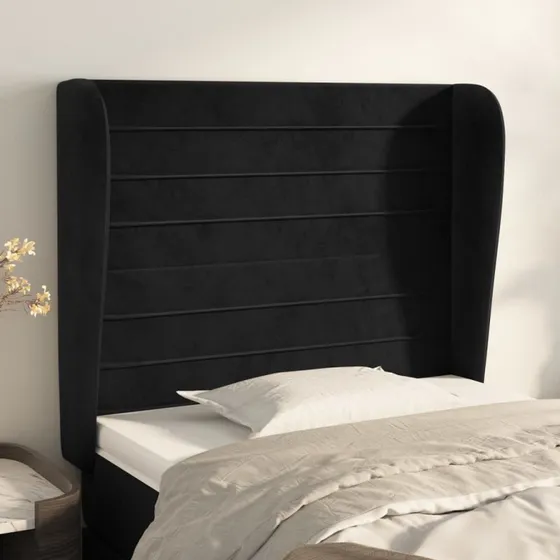 vidaXL Sengegavl med Kanter 93x23x118/128 cm, Sort, Fløjl