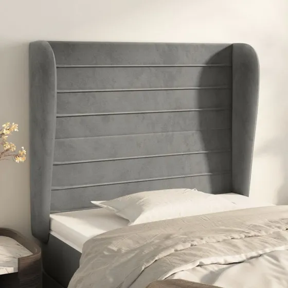 vidaXL Sengegavl med Kanter 103x23x118/128 cm Lysegrå