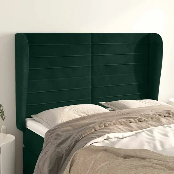 vidaXL Sengegavl med Kanter 147x23x118/128 cm, Mørkegrøn