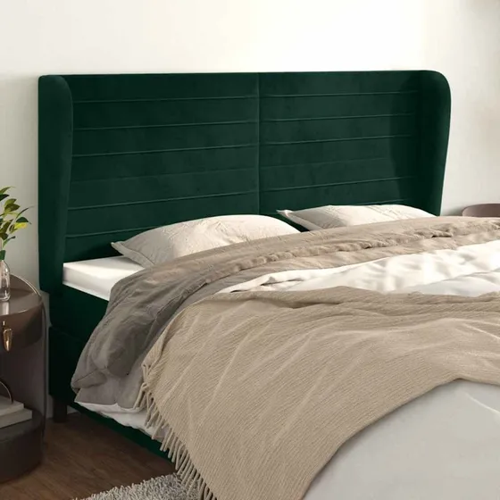 vidaXL Sengegavl med Kanter 163x23x118/128 cm, Mørkegrøn