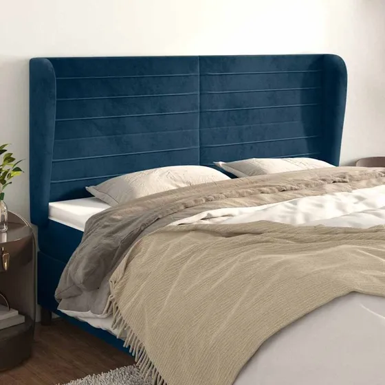 vidaXL Sengegavl med Kanter 163x23x118/128 cm, Mørkeblå