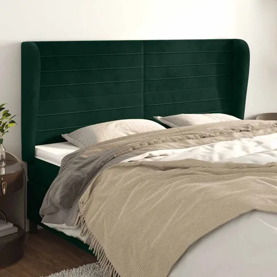 vidaXL Sengegavl med Kanter 203x23x118/128 cm, Mørkegrøn