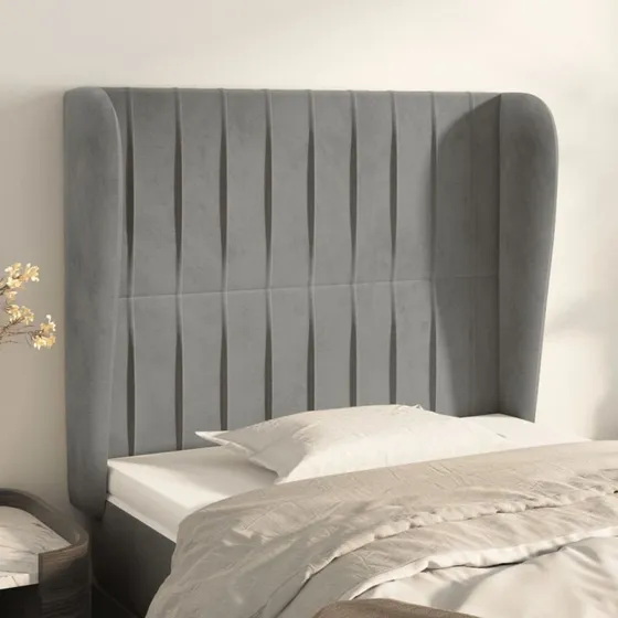 vidaXL Sengegavl med Kanter 83x23x118/128 cm Lysegrå Fløjl