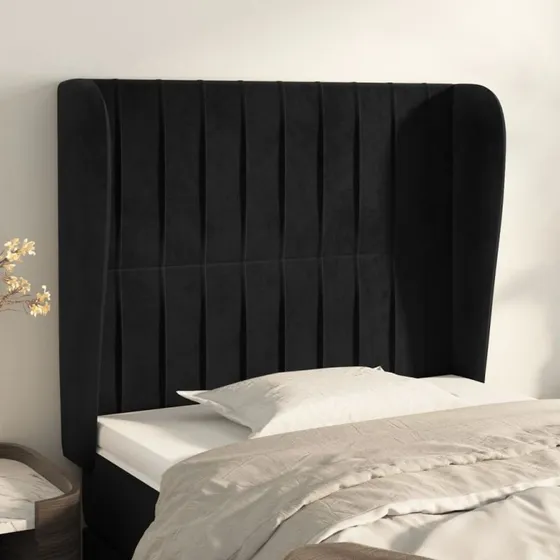 vidaXL Sengegavl med Kanter 83x23x118/128 cm, Sort, Fløjl
