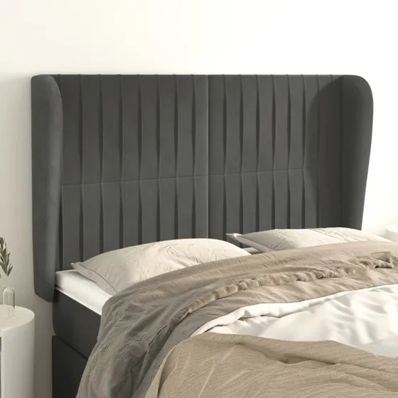 vidaXL Sengegavl med Kanter 147x23x118/128 cm Mørkegrå