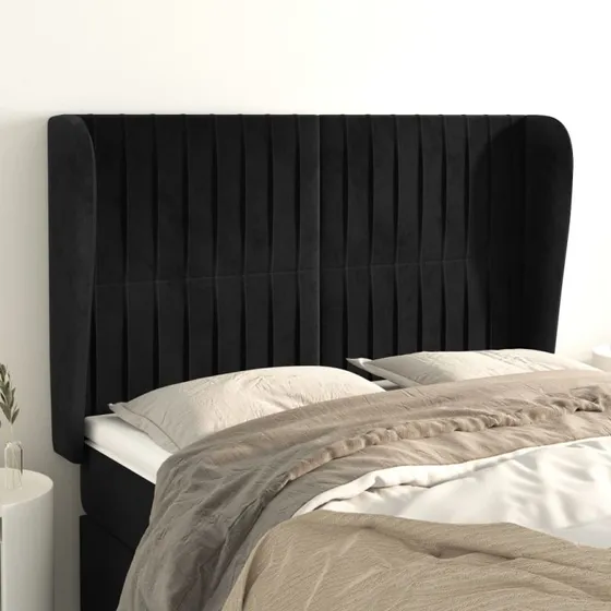 vidaXL Sengegavl med Kanter 147x23x118/128 cm, Sort