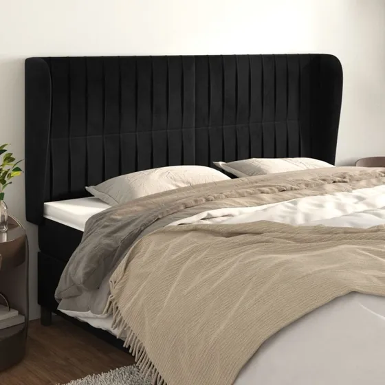 vidaXL Sengegavl med Kanter 163x23x118/128 cm, Sort