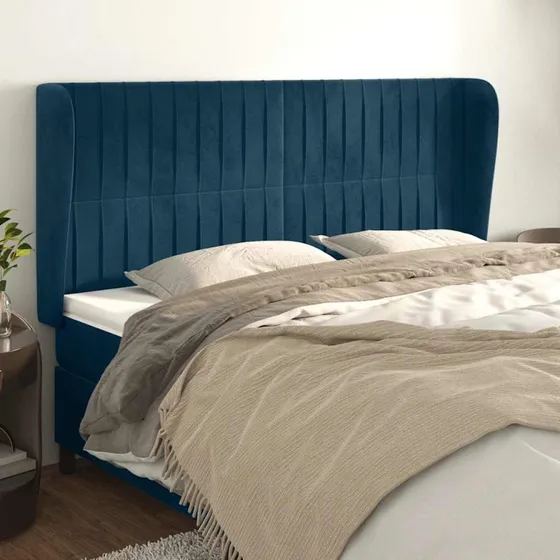vidaXL Sengegavl med Kanter 183x23x118/128 cm Mørkeblå