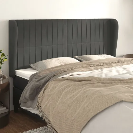 vidaXL Sengegavl med Kanter 203x23x118/128 cm Mørkegrå