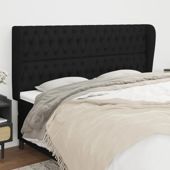 vidaXL Sengegavl med Kanter 183x23x118/128 cm Sort