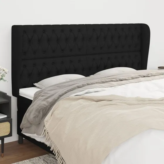 vidaXL Sengegavl med Kanter 203x23x118/128 cm, Sort Stof