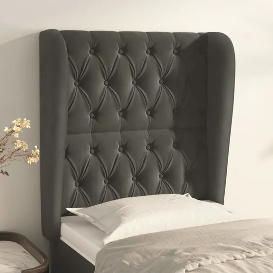 vidaXL Sengegavl med Kanter 83x23x118/128 cm Fløjl Mørkegrå