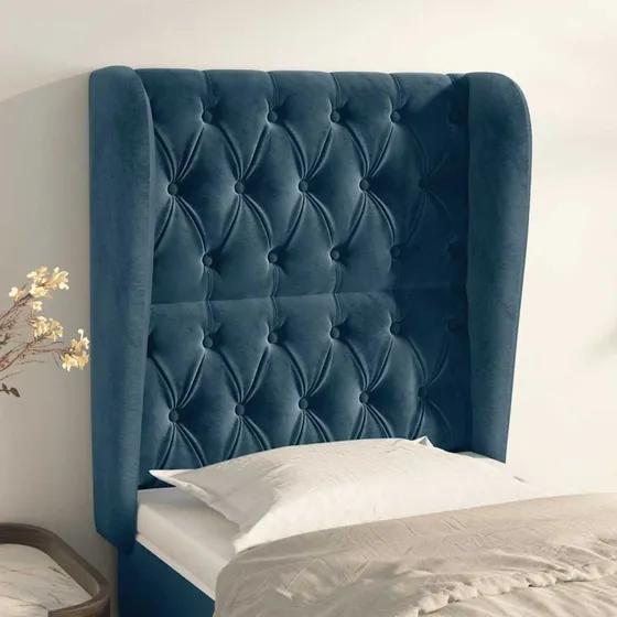 vidaXL Sengegavl med Kanter 83x23x118/128 cm Mørkeblå