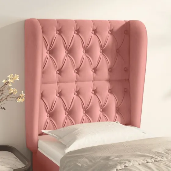 vidaXL Sengegavl med Kanter 83x23x118/128 cm, Fløjl, Pink