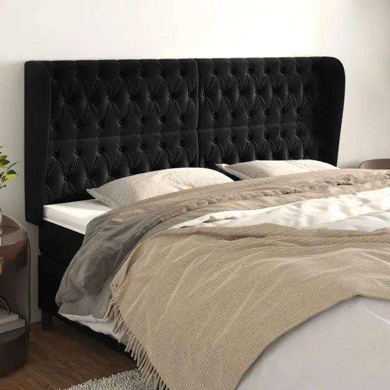 vidaXL Sengegavl med Kanter 183x23x118/128 cm, Sort