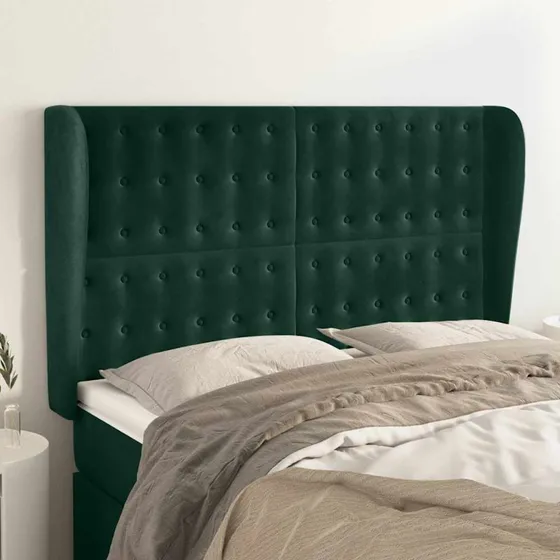 vidaXL Sengegavl med Kanter 147x23x118/128 cm, Mørkegrøn
