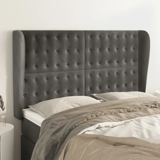 vidaXL Sengegavl med Kanter 147x23x118/128 cm, Mørkegrå
