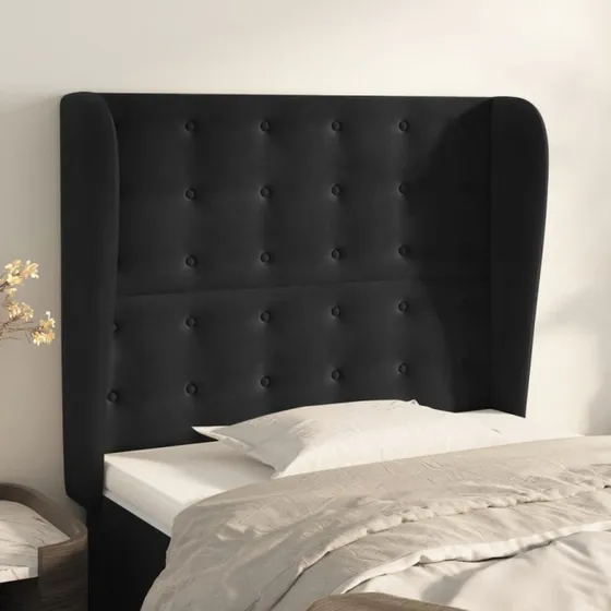 vidaXL Sengegavl med Kanter 83x23x118/128 cm, Sort, Fløjl