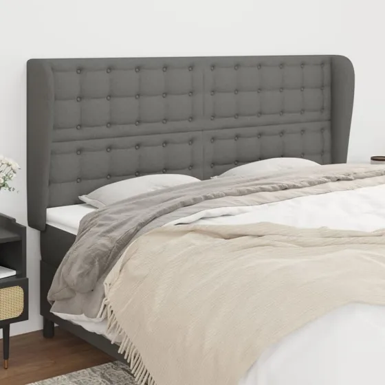 vidaXL Sengegavl med Kanter 203x23x118/128 cm Mørkegrå