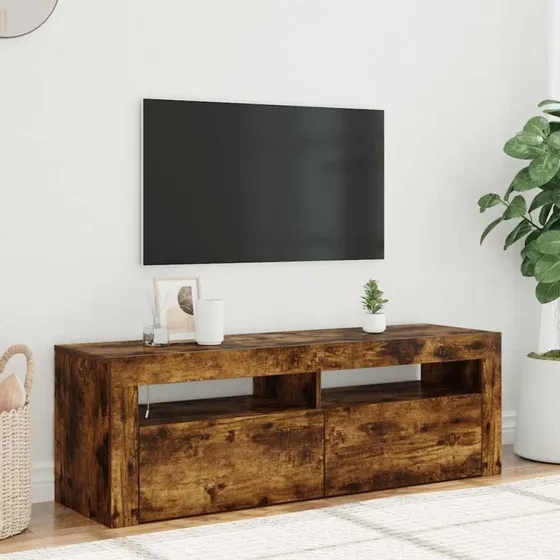 vidaXL tv-bord med LED-lys 120x35x40 cm røget egetræ